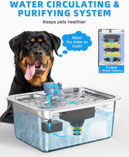 11L/3Galon Stainless Steel Large Pet Water Fountain with 4 Filters