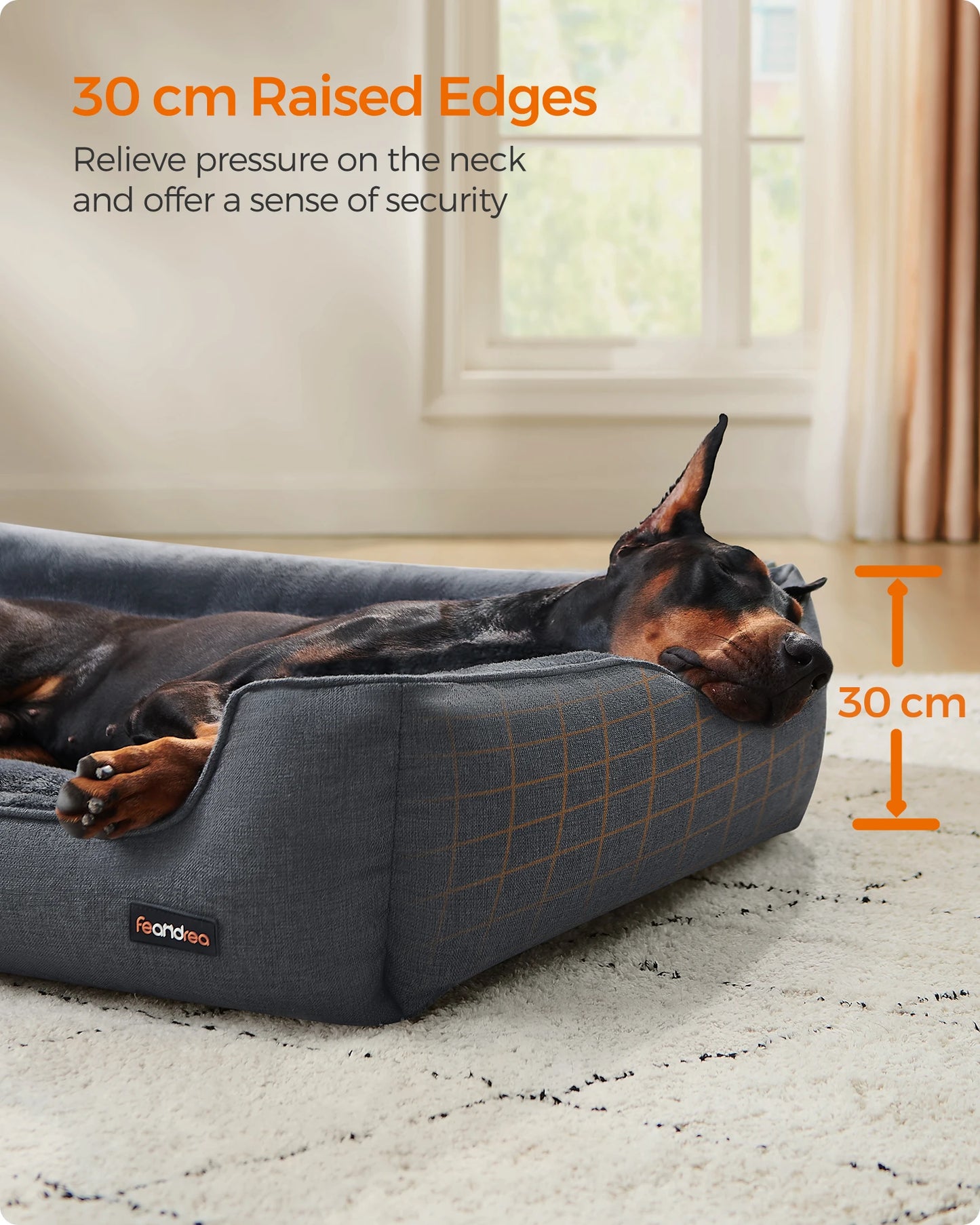 Feandrea Dog Bed, Linen-Look Pet Bed, Dog Sofa Bed with Raised Edges, Non-Slip Bottom, Removable Washable Cover, XXL
