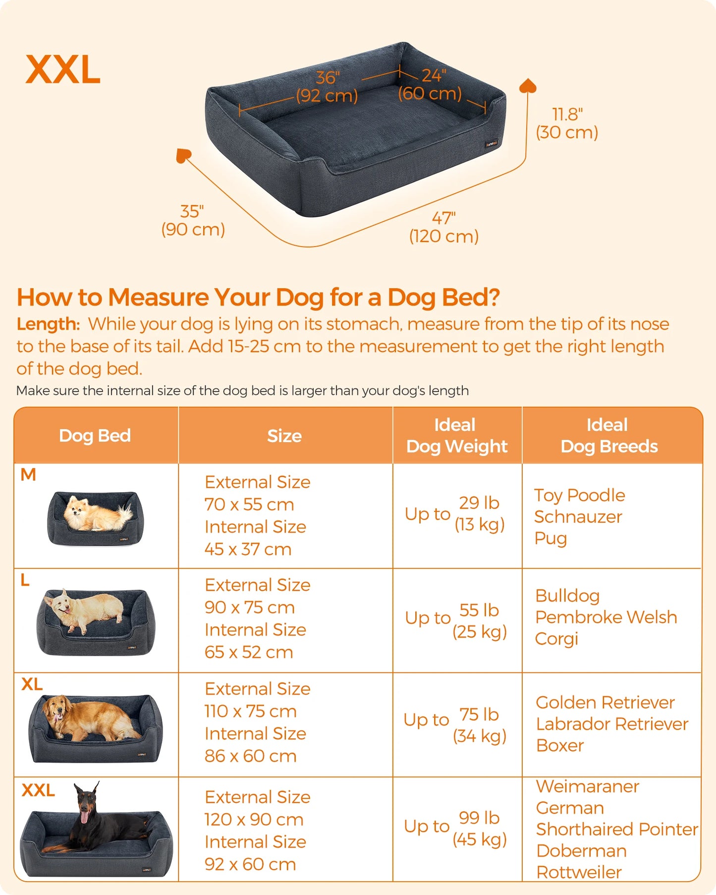 Feandrea Dog Bed, Linen-Look Pet Bed, Dog Sofa Bed with Raised Edges, Non-Slip Bottom, Removable Washable Cover, XXL