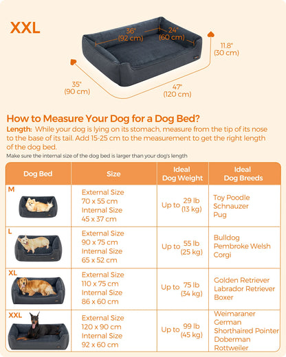 Feandrea Dog Bed, Linen-Look Pet Bed, Dog Sofa Bed with Raised Edges, Non-Slip Bottom, Removable Washable Cover, XXL