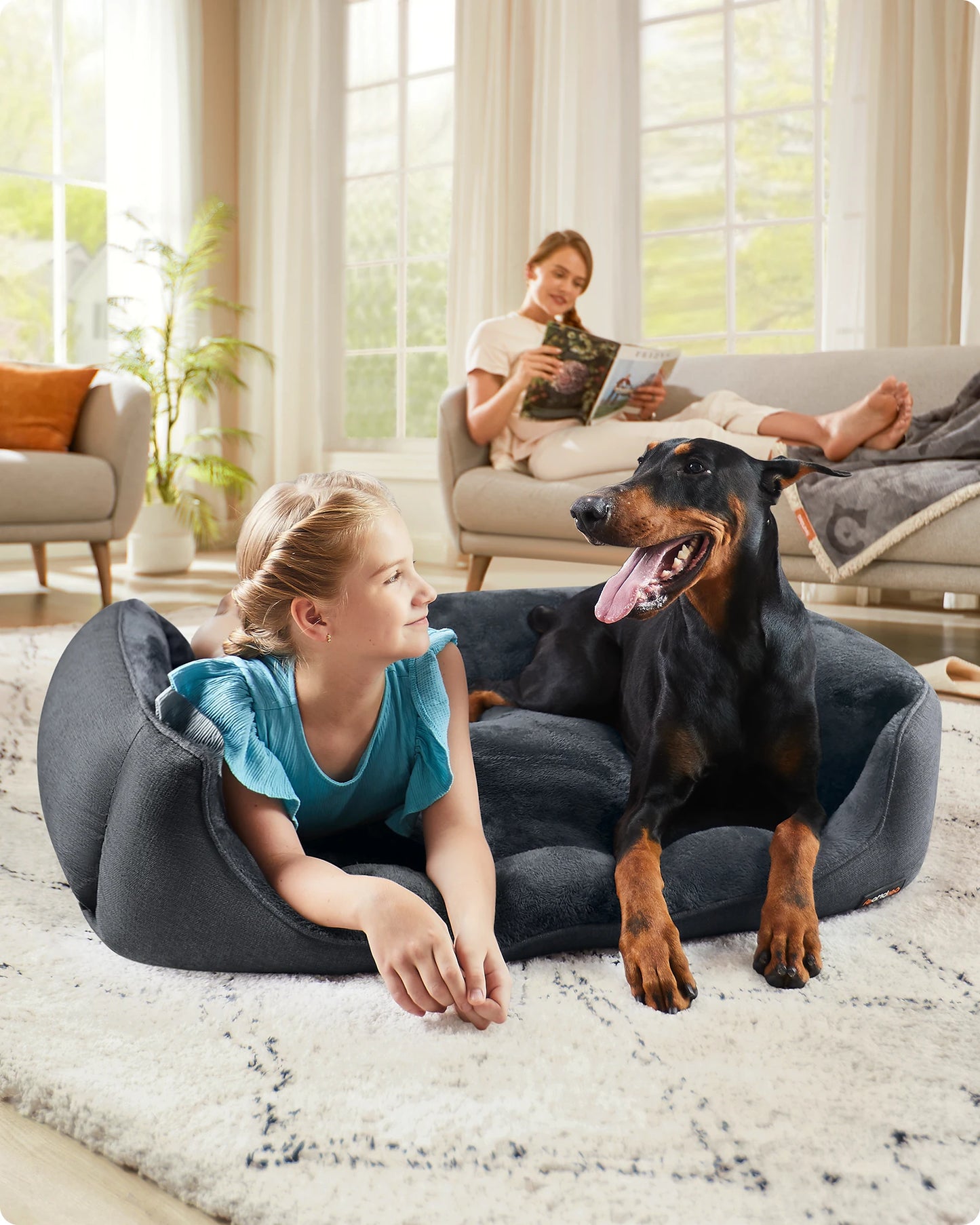 Feandrea Dog Bed, Linen-Look Pet Bed, Dog Sofa Bed with Raised Edges, Non-Slip Bottom, Removable Washable Cover, XXL